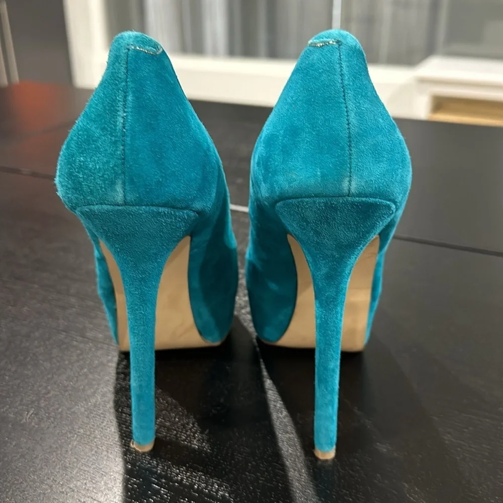 Steve Madden Babylonn Teal Suede Platform Heels - 8